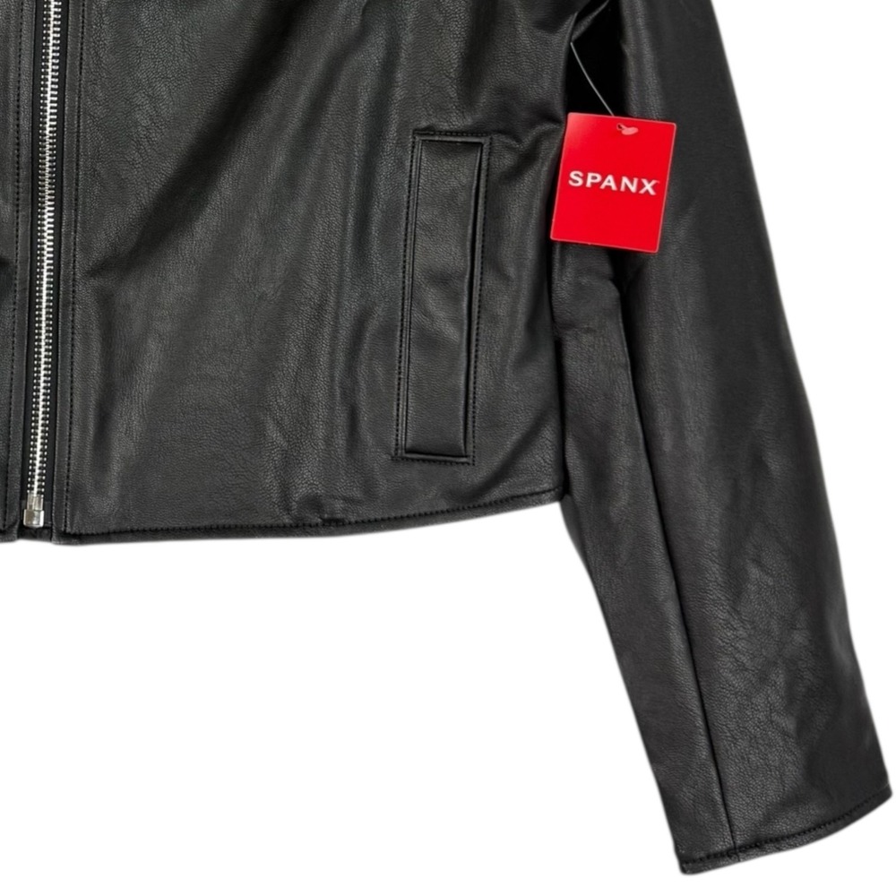 Spanx Women's Black Faux Leather Moto Jacket Size Large NWT – Sleek Edgy Style - Picture 5 of 11